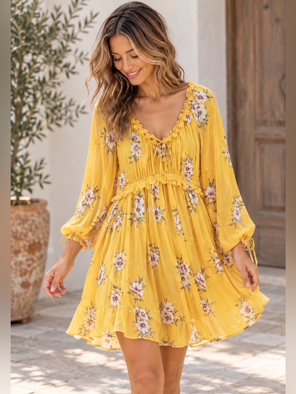 Moon River Flora Dress Open Sleeve Marigold NWOT